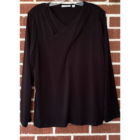 Susan Graver Black Dressy Long Sleeve Knit Blouse with Pleats and Cutout Size Lg - Picture 1 of 4